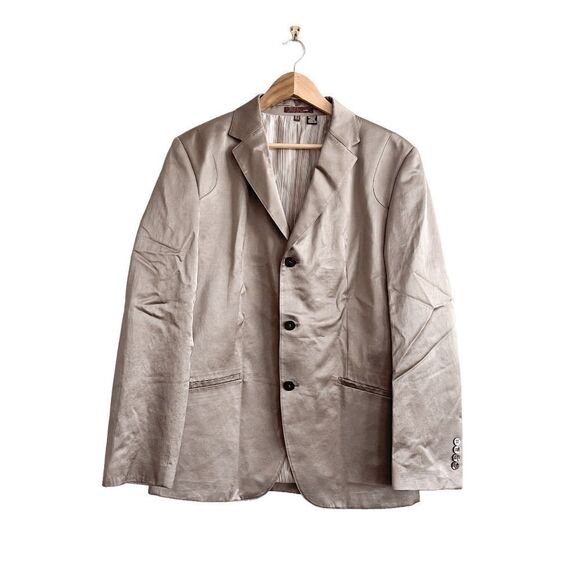 ZARA Men's Suit Jacket Notch Collared Front Pockets Lined Satin Brown Gold US 42 - Picture 1 of 9